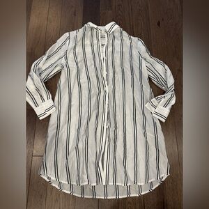 Summersalt Silky Luxe White and Black Striped Swim ShirtDress Coverup